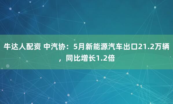 牛达人配资 中汽协：5月新能源汽车出口21.2万辆，同比增长1.2倍